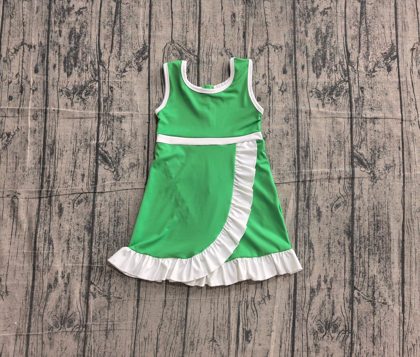 Baby Girls Sleeveless Green Yoga Active Short Scallop Knee Length Dress Preorder