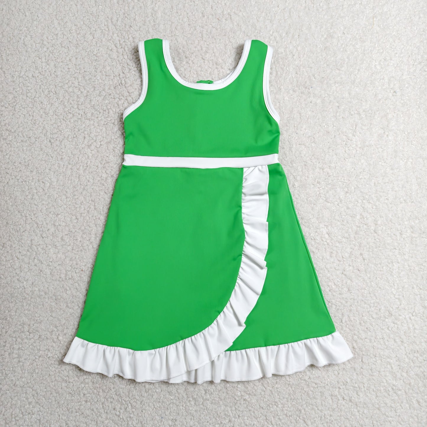 Baby Girls Green White Sleeveless Yoga Active Short Knee Length Dress