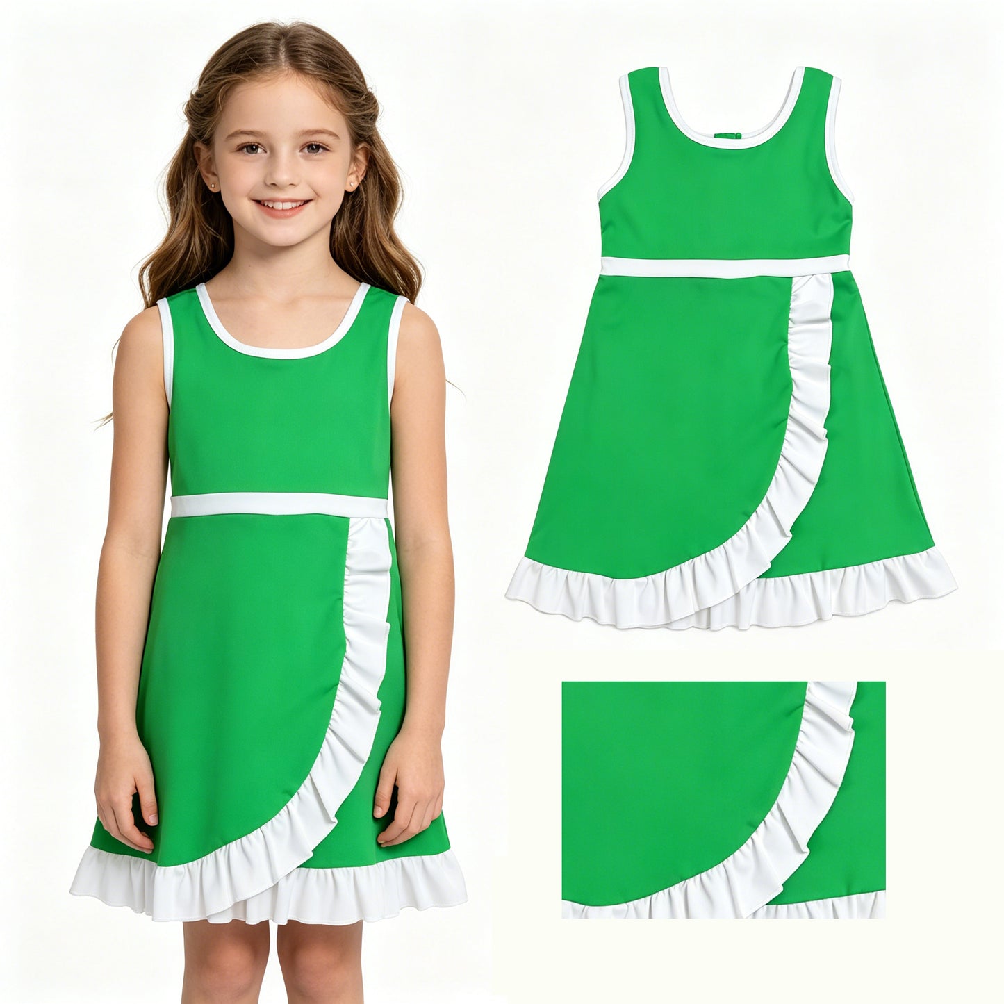 Baby Girls Green White Sleeveless Yoga Active Short Knee Length Dress