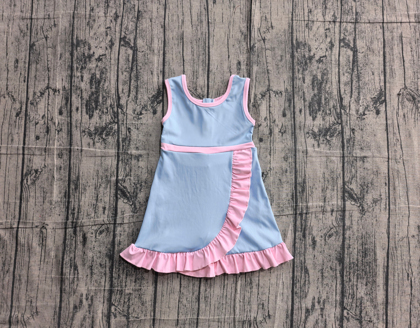 Baby Girls Sleeveless Blue Pink Yoga Active Short Scallop Knee Length Dress Preorder
