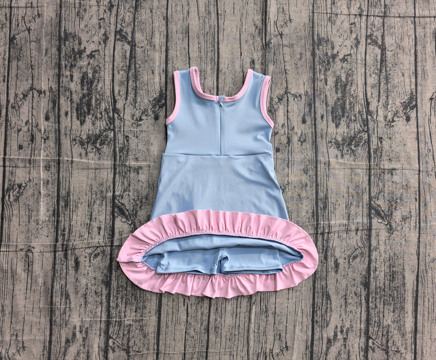 Baby Girls Sleeveless Blue Pink Yoga Active Short Scallop Knee Length Dress Preorder