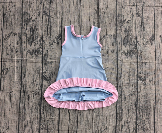 Baby Girls Sleeveless Blue Pink Yoga Active Short Scallop Knee Length Dress Preorder