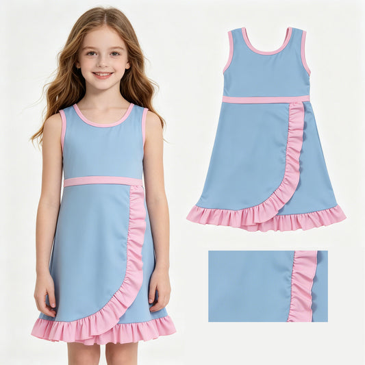 Baby Girls Light Blue Pink Sleeveless Yoga Active Short Knee Length Dress