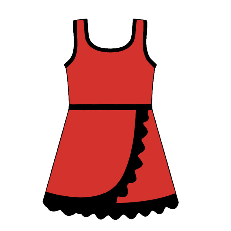 Baby Girls Sleeveless Red Black Yoga Active Short Scallop Knee Length Dress Preorder