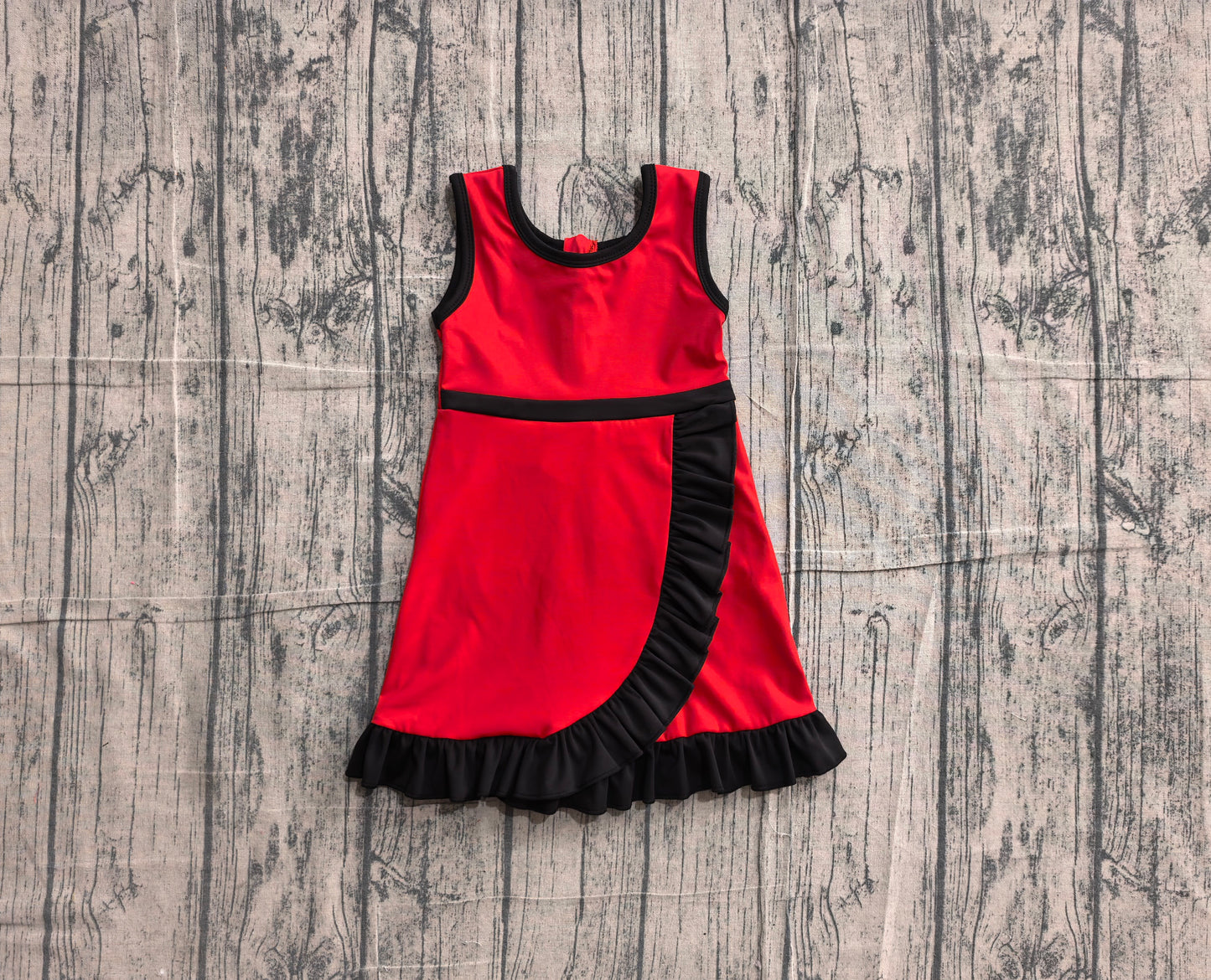 Baby Girls Sleeveless Red Black Yoga Active Short Scallop Knee Length Dress Preorder