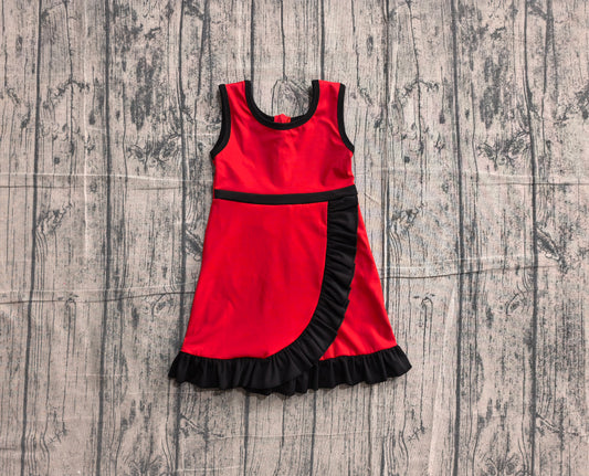 Baby Girls Sleeveless Red Black Yoga Active Short Scallop Knee Length Dress Preorder