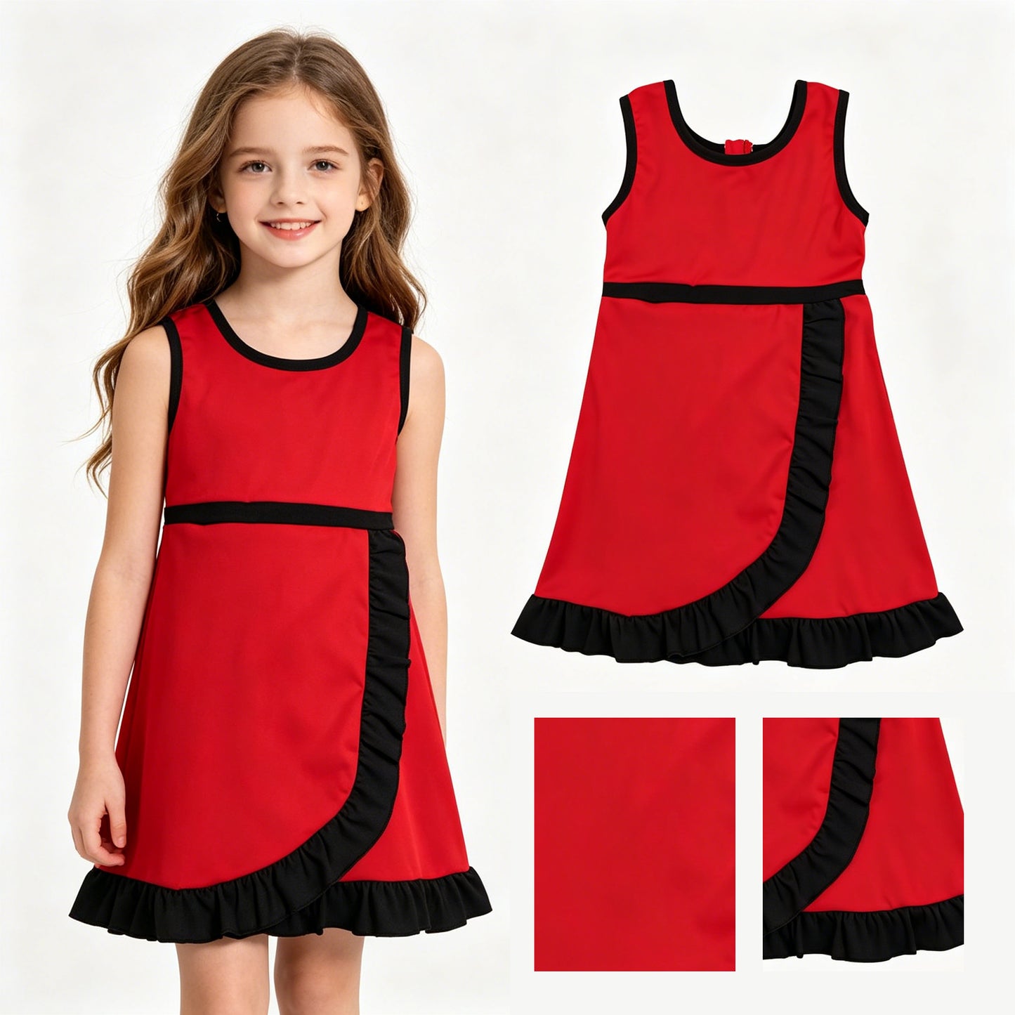 Baby Girls Red Black Sleeveless Yoga Active Short Knee Length Dress
