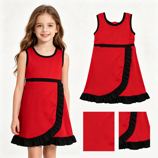 Baby Girls Red Black Sleeveless Yoga Active Short Knee Length Dress