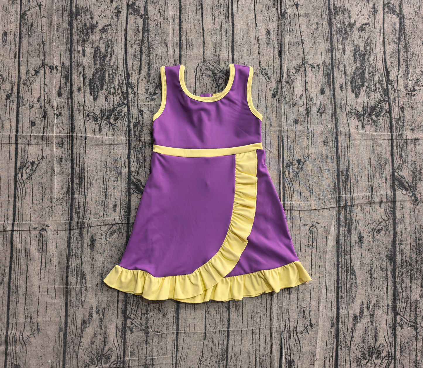 Baby Girls Sleeveless Purple Yellow Yoga Active Short Scallop Knee Length Dress Preorder