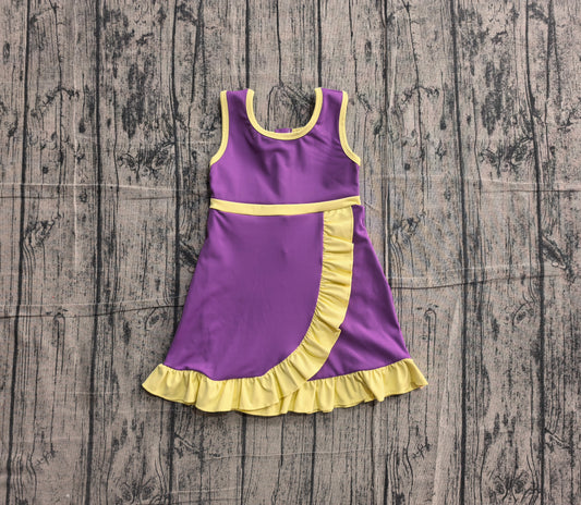 Baby Girls Sleeveless Purple Yellow Yoga Active Short Scallop Knee Length Dress Preorder