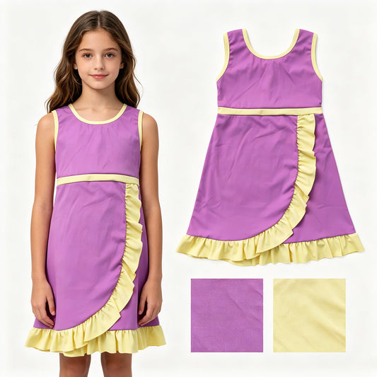Baby Girls Sleeveless Purple Yellow Yoga Active Short Knee Length Dress