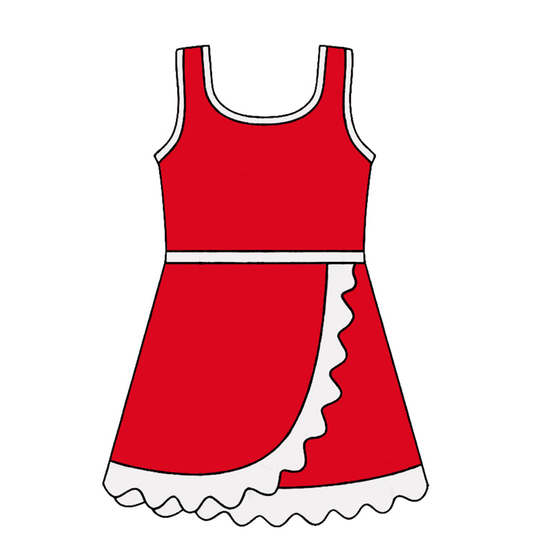 Baby Girls Sleeveless Red White Yoga Active Short Scallop Knee Length Dress Preorder