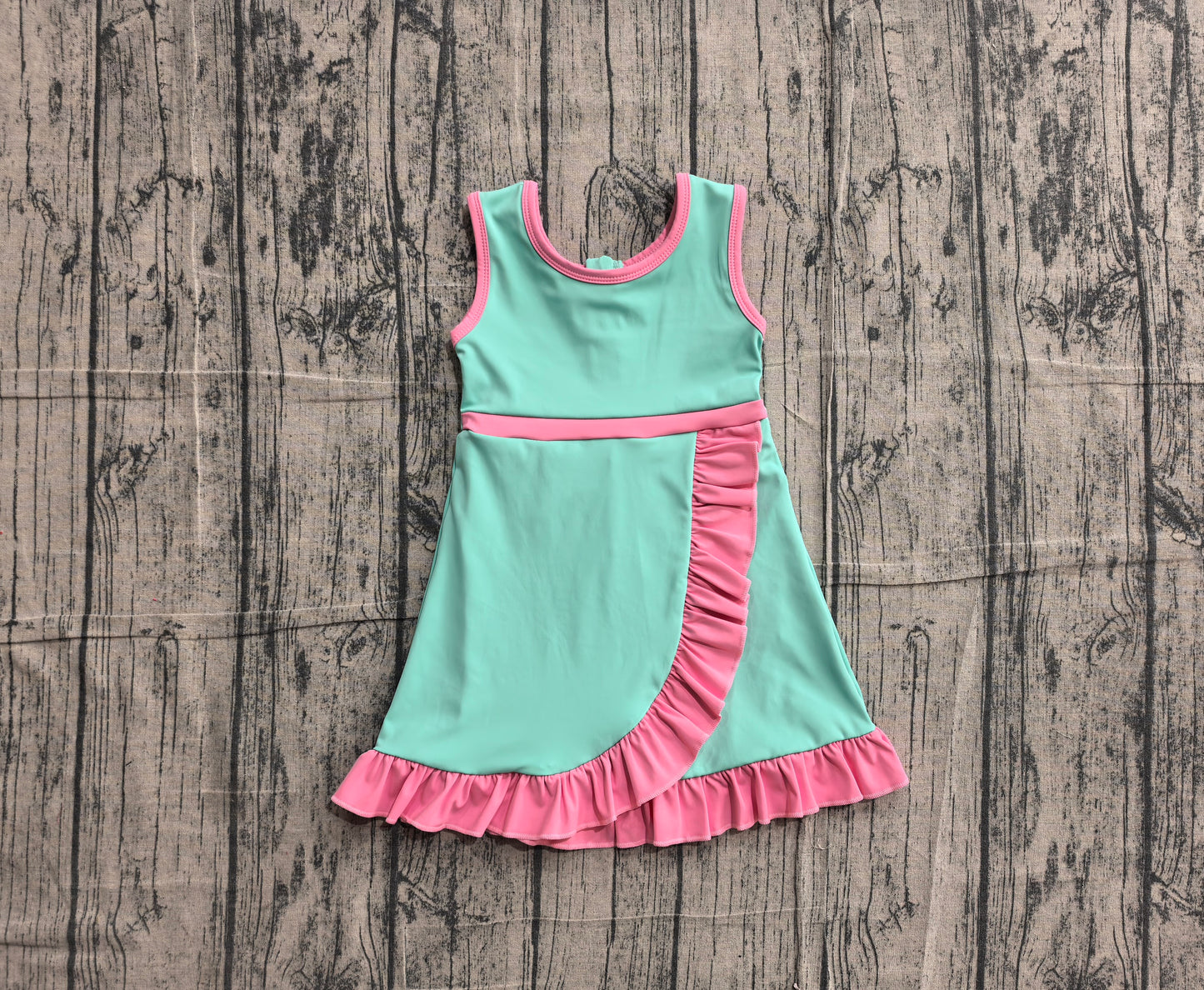 Baby Girls Sleeveless Pink Aqua Yoga Active Short Scallop Knee Length Dress Preorder