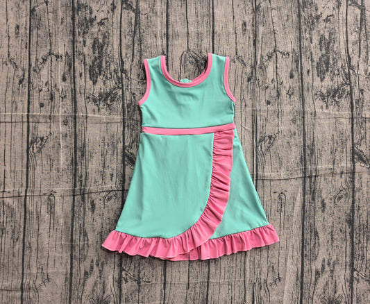 Baby Girls Sleeveless Pink Aqua Yoga Active Short Scallop Knee Length Dress Preorder