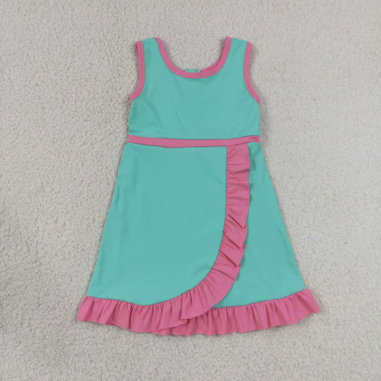 Baby Girls Pink Aqua Sleeveless Yoga Active Short Knee Length Dresses