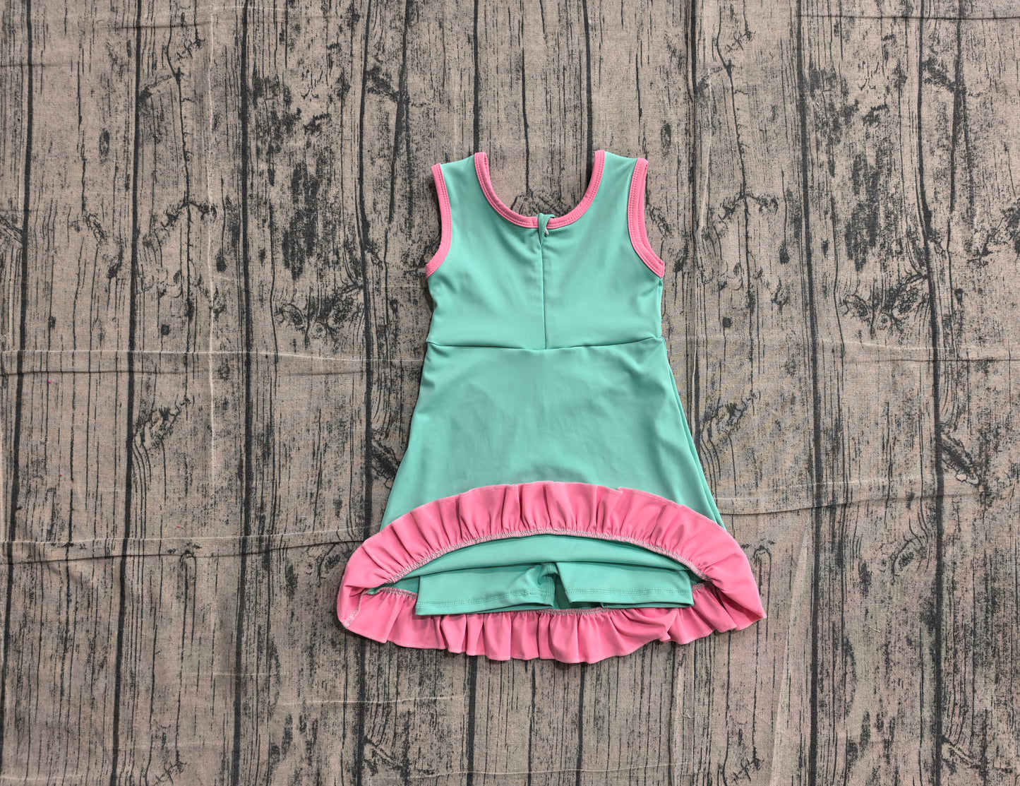 Baby Girls Sleeveless Pink Aqua Yoga Active Short Scallop Knee Length Dress Preorder