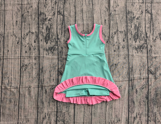 Baby Girls Sleeveless Pink Aqua Yoga Active Short Scallop Knee Length Dress Preorder