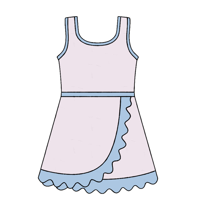 Baby Girls Sleeveless Light Pink Blue Yoga Active Short Scallop Knee Length Dress Preorder