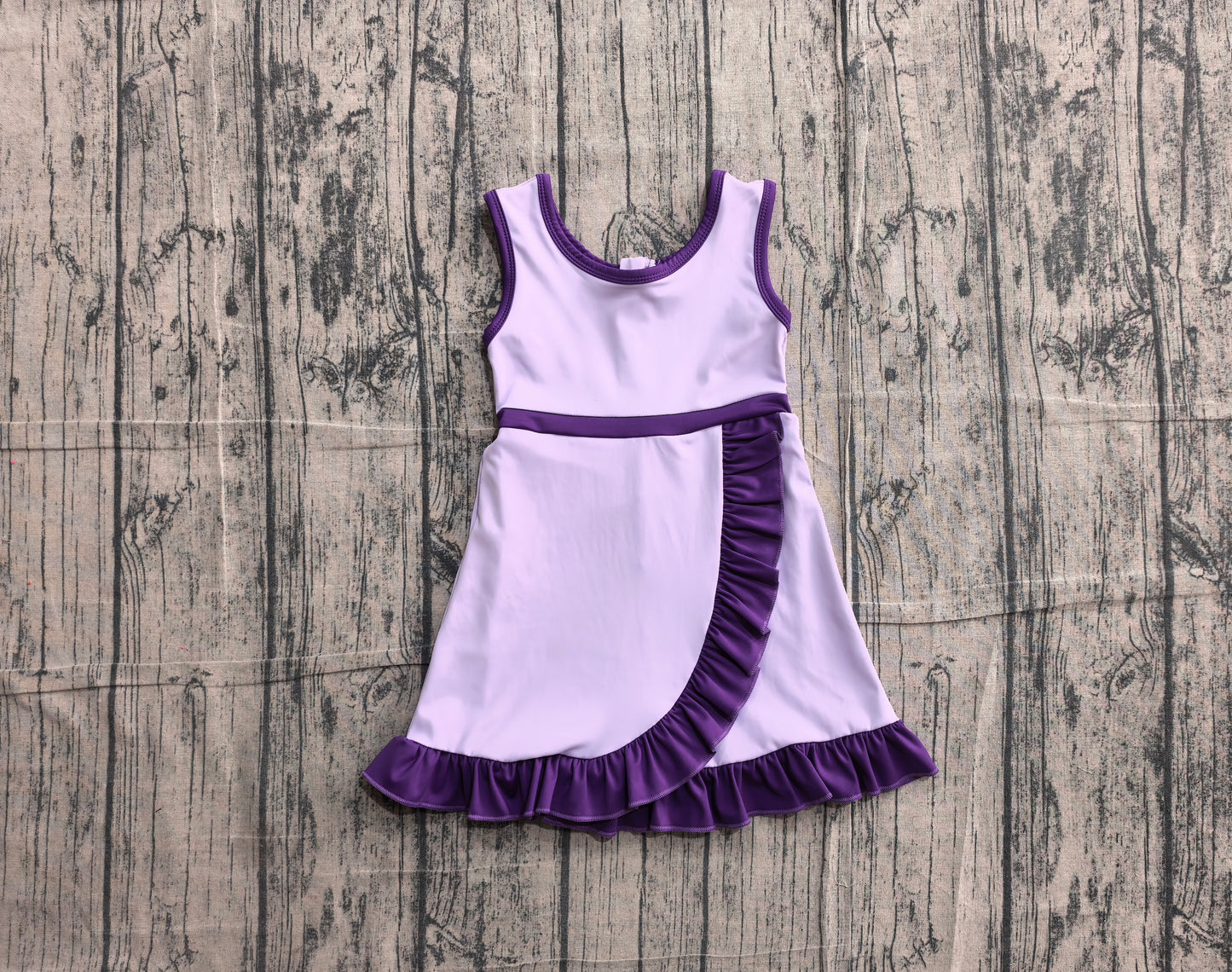 Baby Girls Sleeveless Pink Purple Yoga Active Short Scallop Knee Length Dress Preorder
