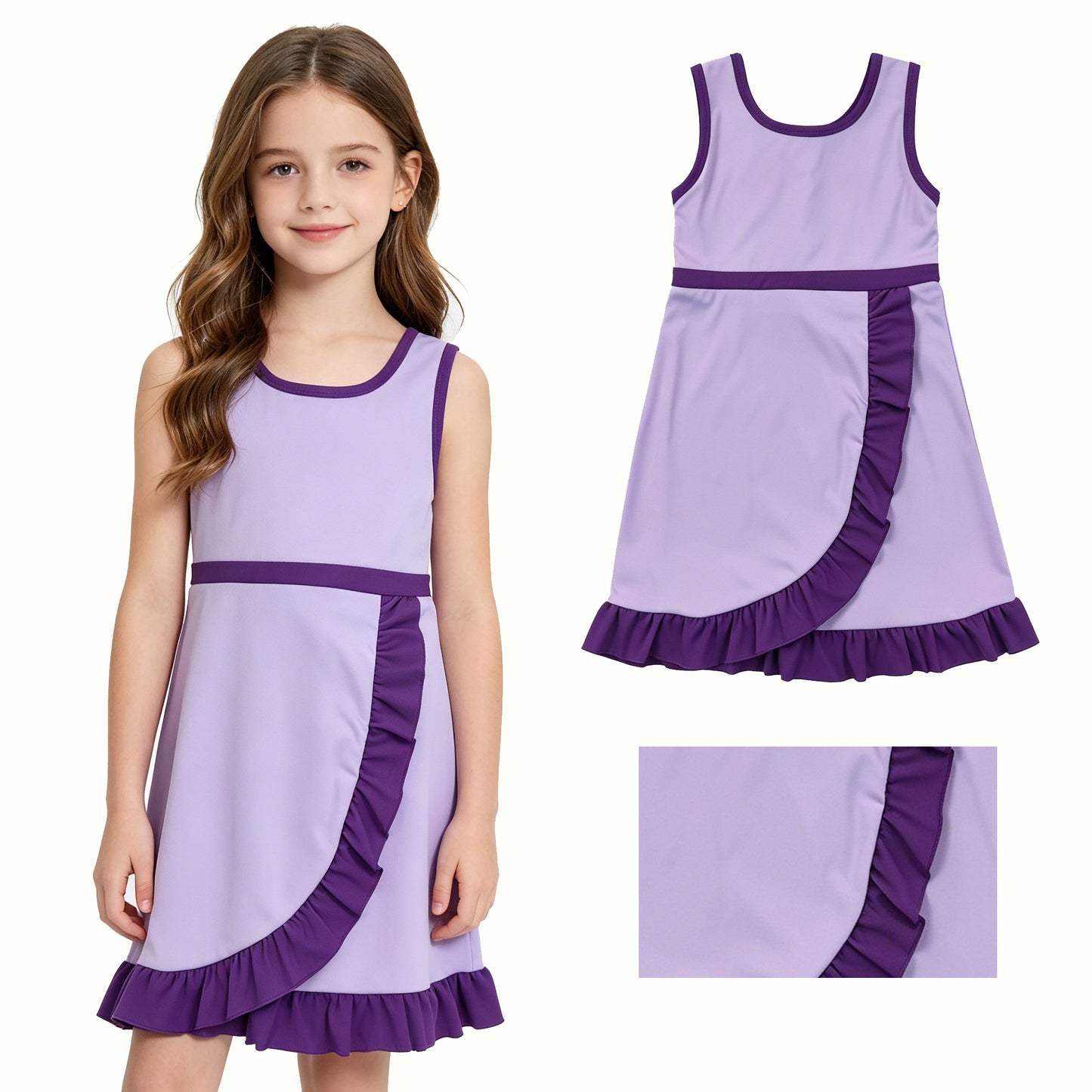 Baby Girls Sleeveless Lavender Purple Yoga Active Short Knee Length Dress