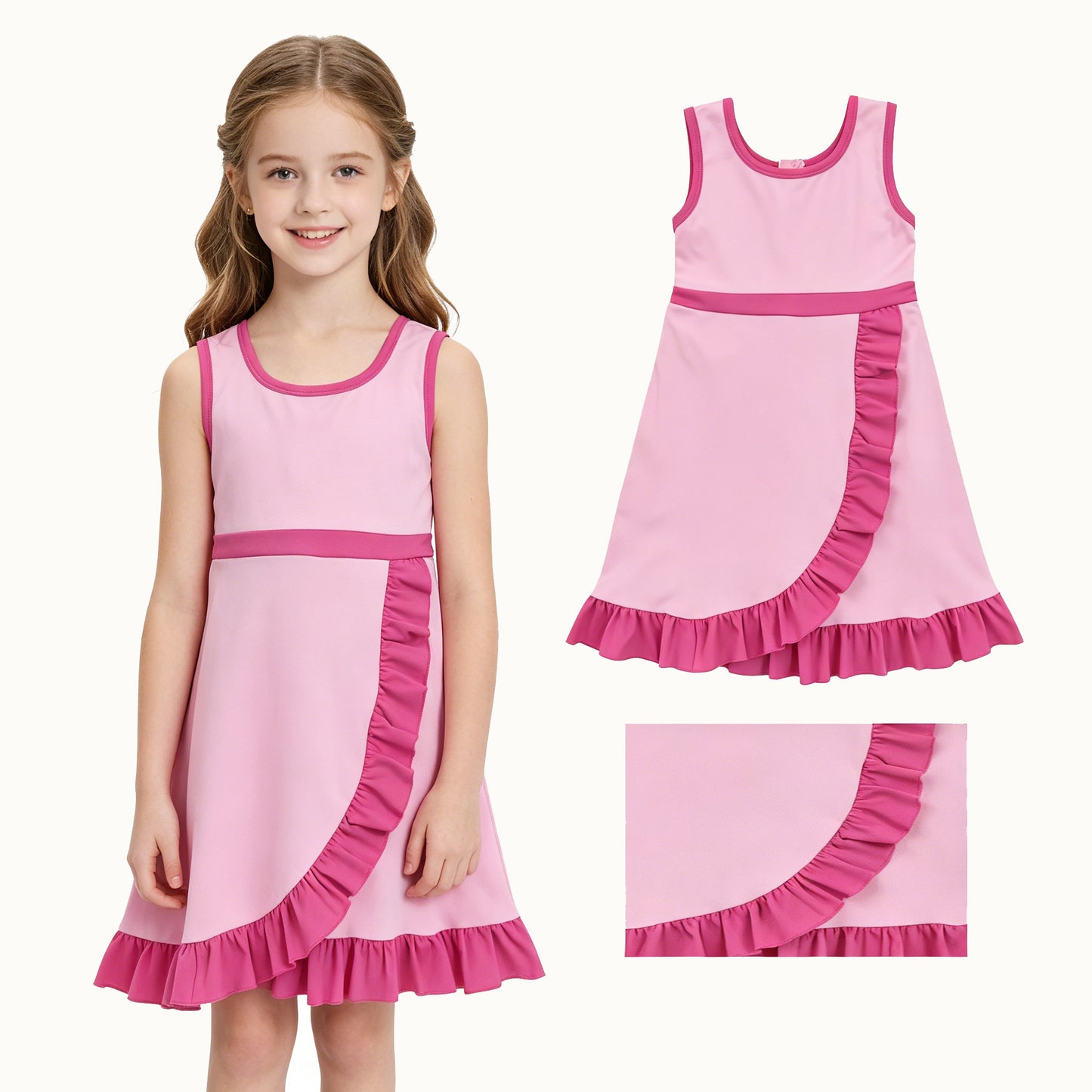 Baby Girls Sleeveless Pink Yoga Active Short Ruffle Knee Length Dress