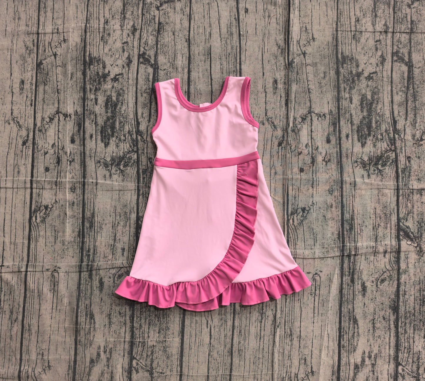 Baby Girls Sleeveless Pink Purple Yoga Active Short Scallop Knee Length Dress Preorder