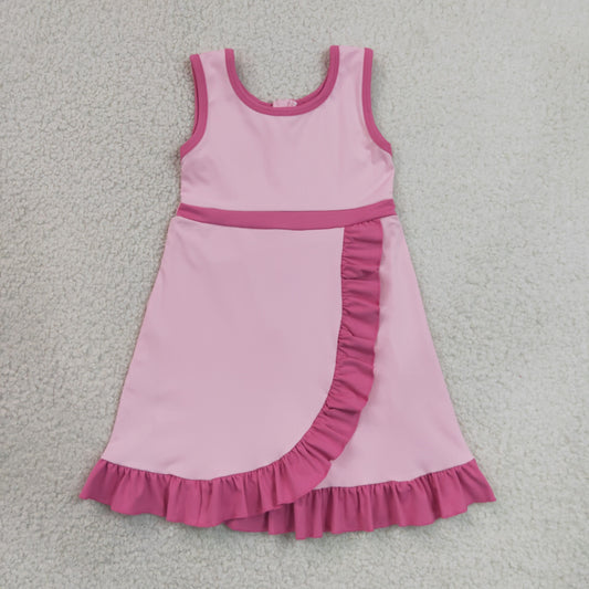Baby Girls Sleeveless Pink Yoga Active Short Ruffle Knee Length Dress