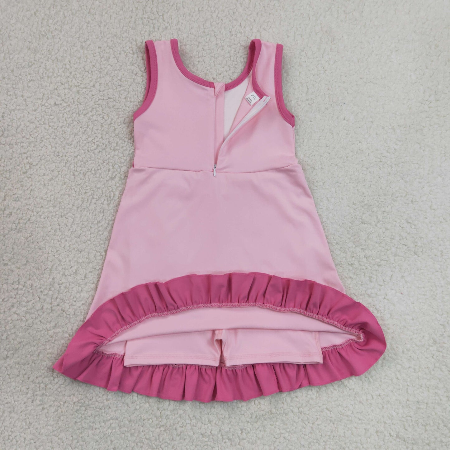 Baby Girls Sleeveless Pink Yoga Active Short Ruffle Knee Length Dress