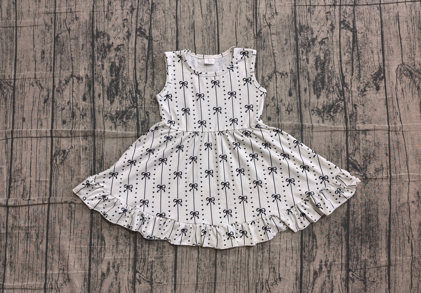 Baby Girls Sleeveless Black Bows Stripe Ruffle Knee Length Dresses Preorder