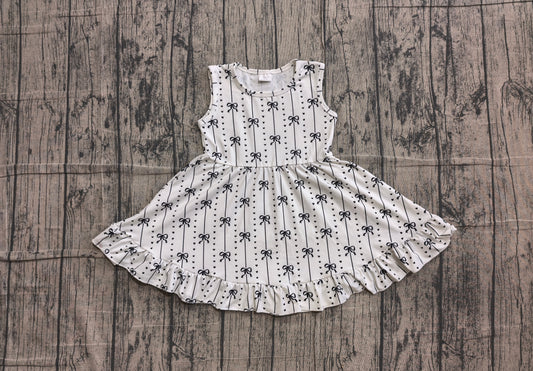 Baby Girls Sleeveless Black Bows Stripe Ruffle Knee Length Dresses Preorder