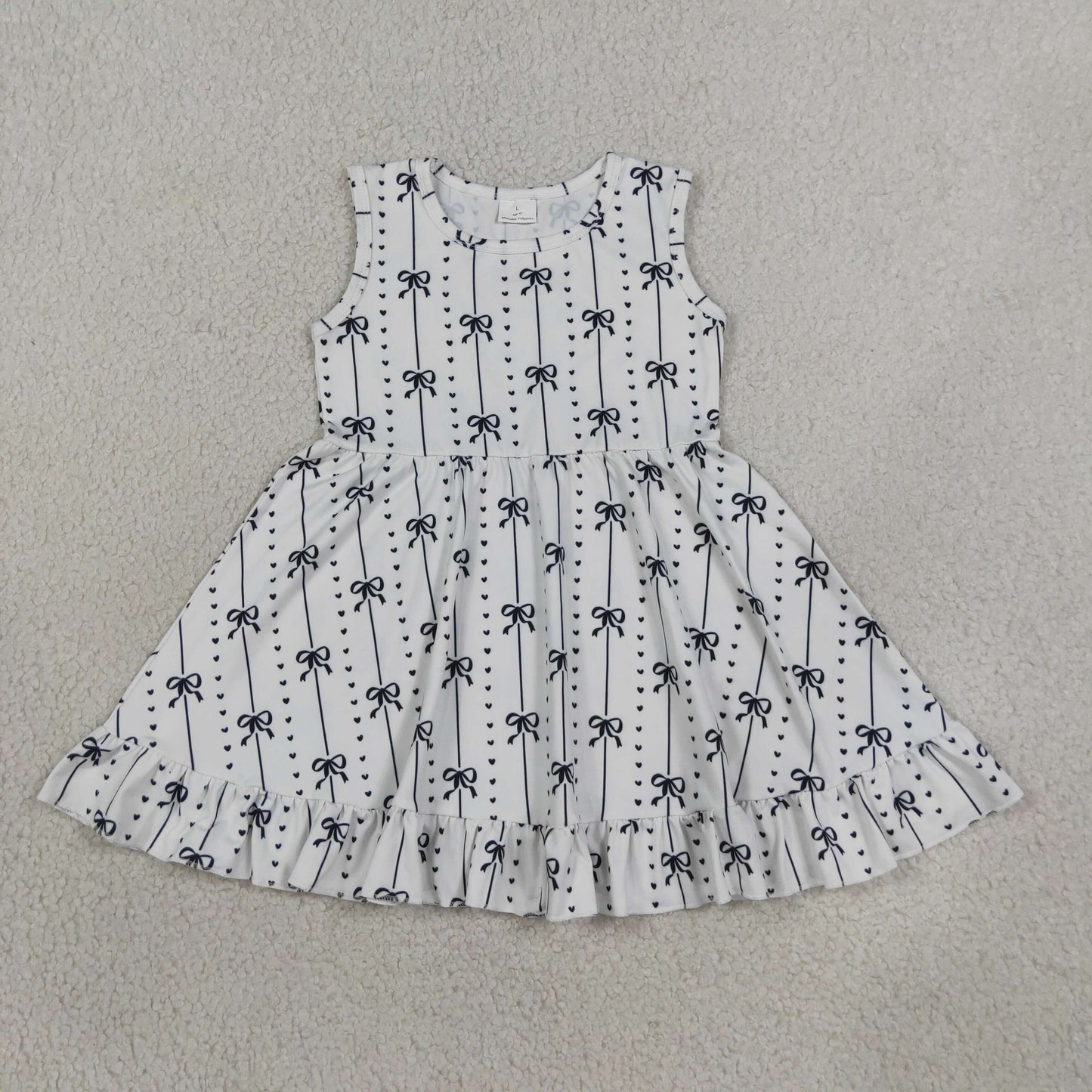 Baby Girls Black Bows Heart Stripe Ruffle Knee Length Dresses