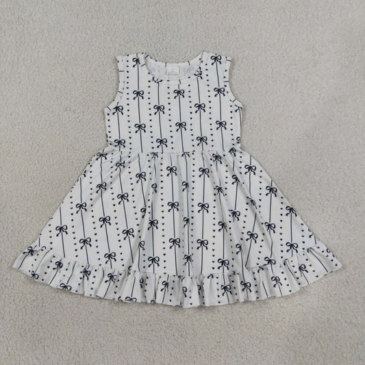 Baby Girls Black Bows Heart Stripe Ruffle Knee Length Dresses