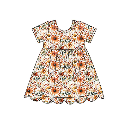 Baby Girls Sunflowers Scallop Fall Knee Length Dresses Preorder