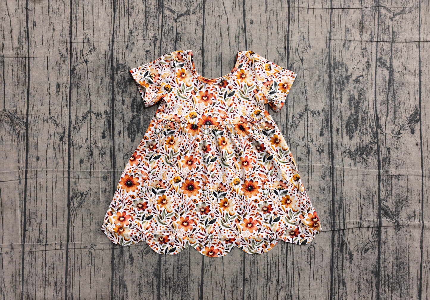 Baby Girls Sunflowers Scallop Fall Knee Length Dresses Preorder
