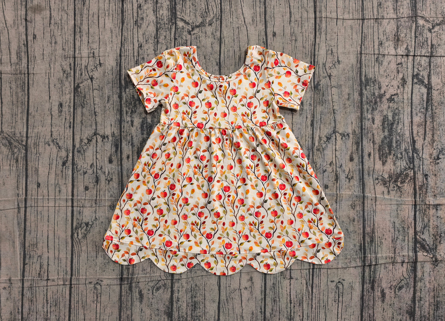 Baby Girls Apples Flowers Scallop Fall Knee Length Dresses Preorder
