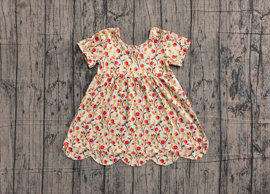Baby Girls Apples Flowers Scallop Fall Knee Length Dresses Preorder