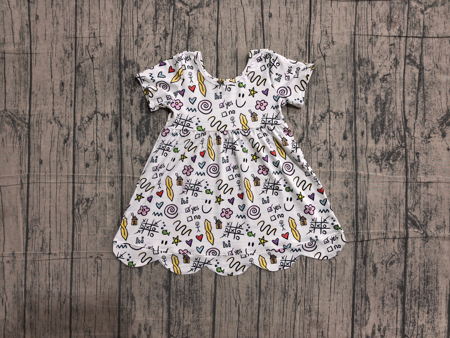 Baby Girls Letters Flowers Scallop Fall Knee Length Dresses Preorder