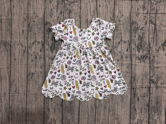 Baby Girls Letters Flowers Scallop Fall Knee Length Dresses Preorder