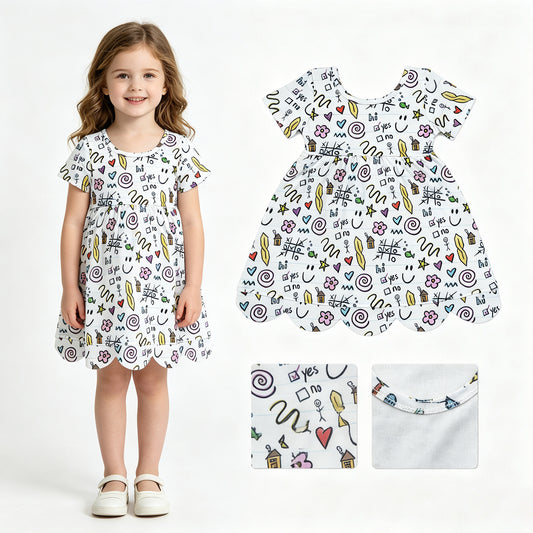 Baby Girls Hearts Letters Flowers Back to School Scallop Knee Length Dresses