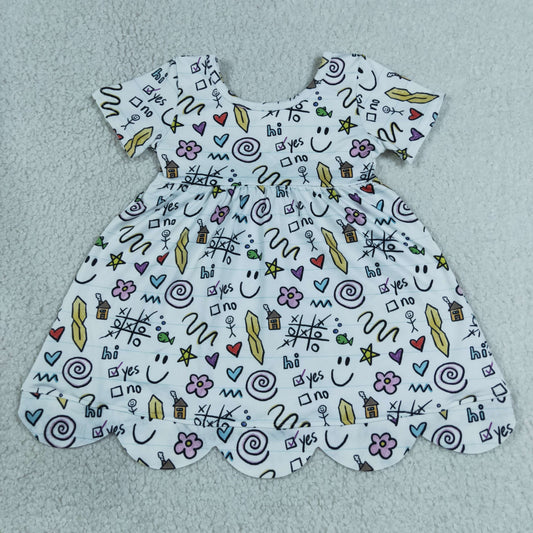 Baby Girls Hearts Letters Flowers Back to School Scallop Knee Length Dresses