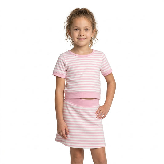 Baby Girls Light Pink Stripe Top Skirt Shorts Yoga Active Clothes Sets