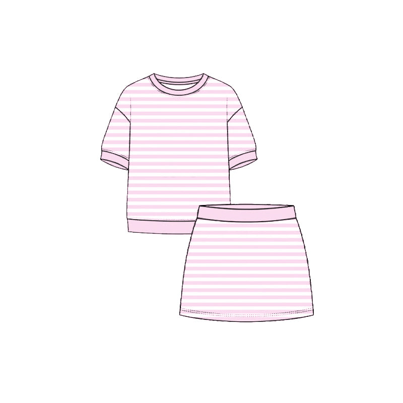 Baby Girls Light Pink Stripe Top Skirt Shorts Yoga Active Clothes Sets Preorder