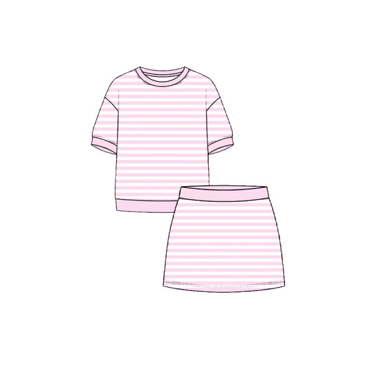 Baby Girls Light Pink Stripe Top Skirt Shorts Yoga Active Clothes Sets Preorder