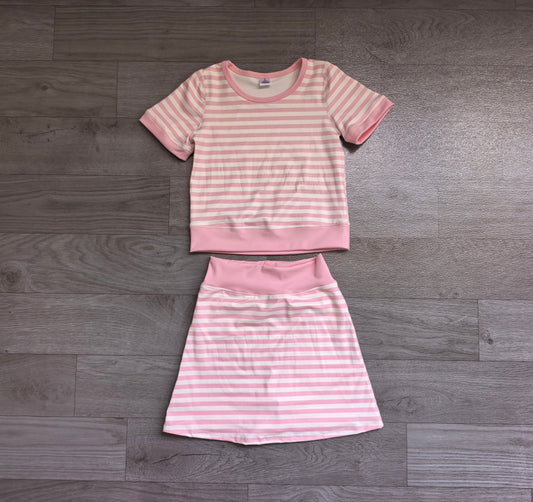 Baby Girls Light Pink Stripe Top Skirt Shorts Yoga Active Clothes Sets Preorder