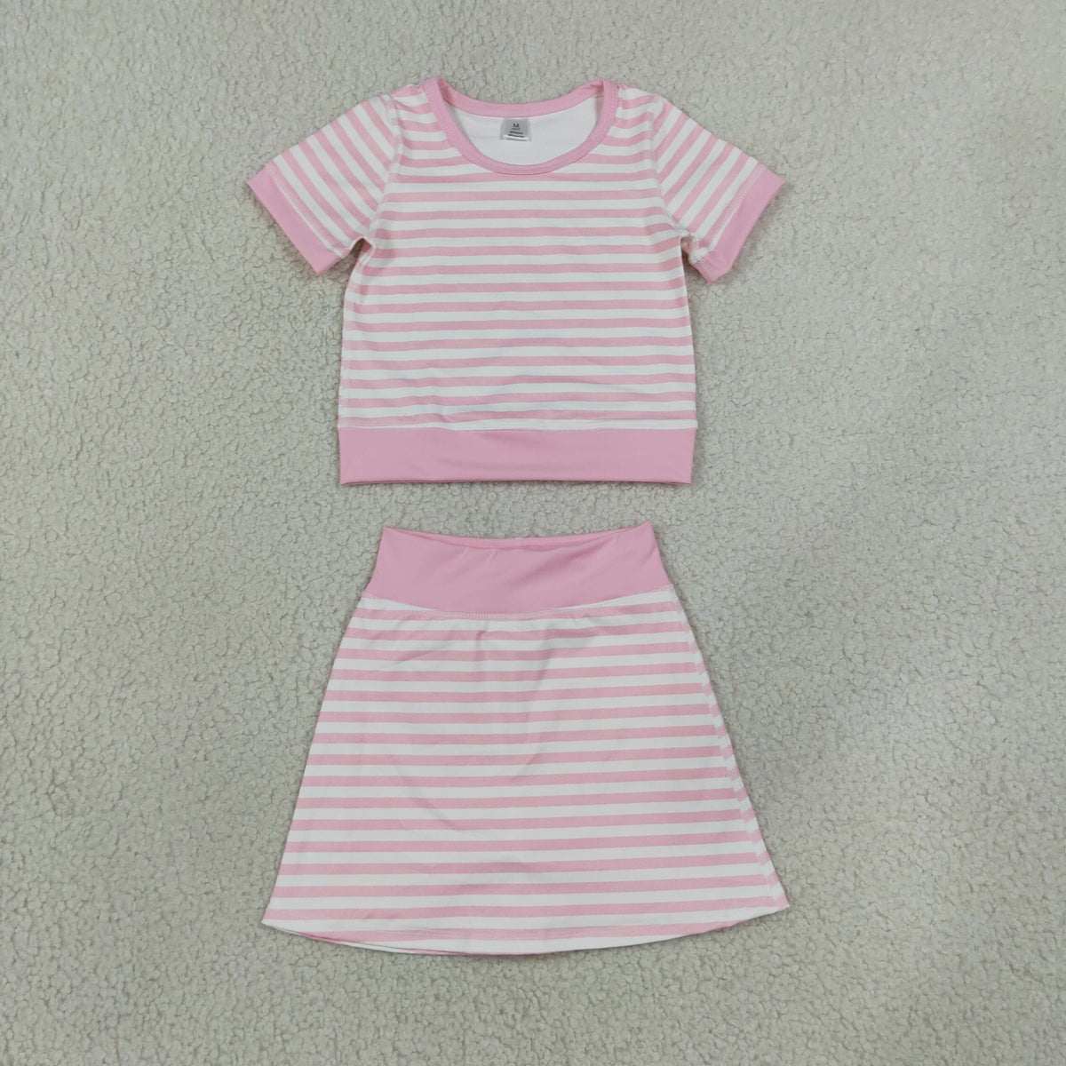 Sibling Baby Girls Pink Blue Stripe Short Sleeve Shirts Skirt Short Yoga Active Clothes Sets