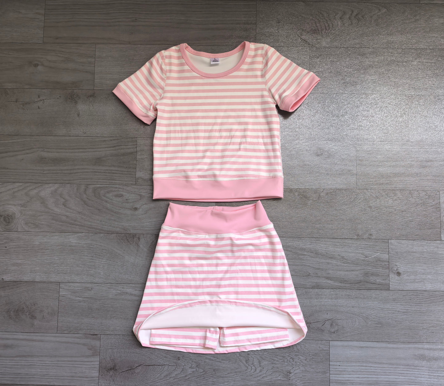 Baby Girls Light Pink Stripe Top Skirt Shorts Yoga Active Clothes Sets Preorder