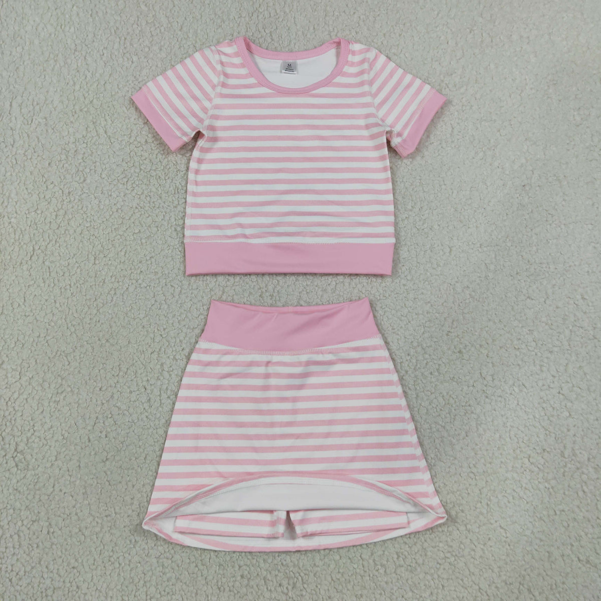 Sibling Baby Girls Pink Blue Stripe Short Sleeve Shirts Skirt Short Yoga Active Clothes Sets