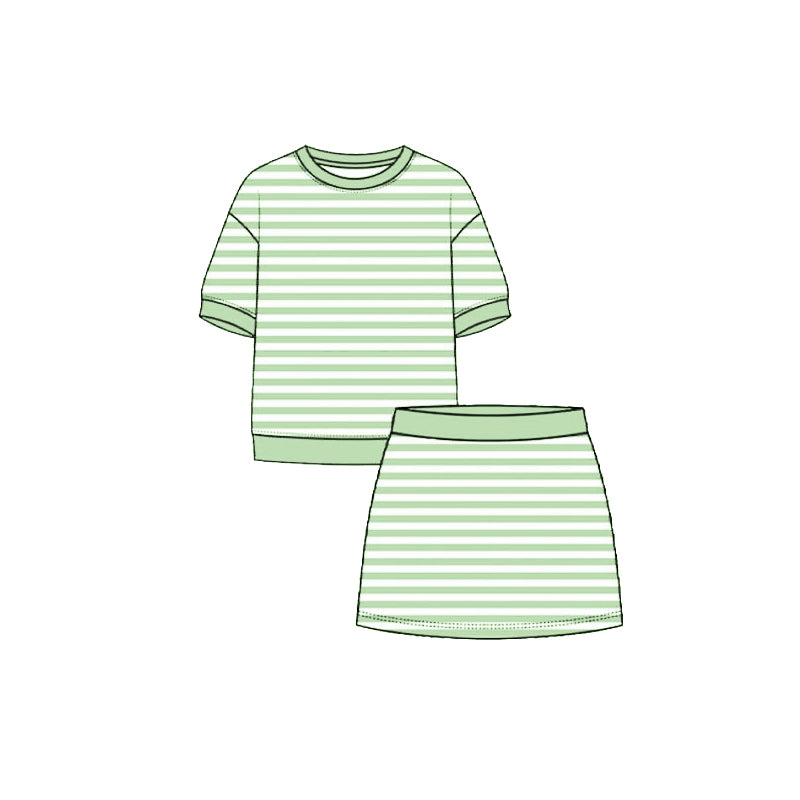 Baby Girls Green Stripe Top Skirt Shorts Yoga Active Clothes Sets Preorder