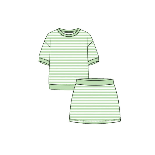 Baby Girls Green Stripe Top Skirt Shorts Yoga Active Clothes Sets Preorder