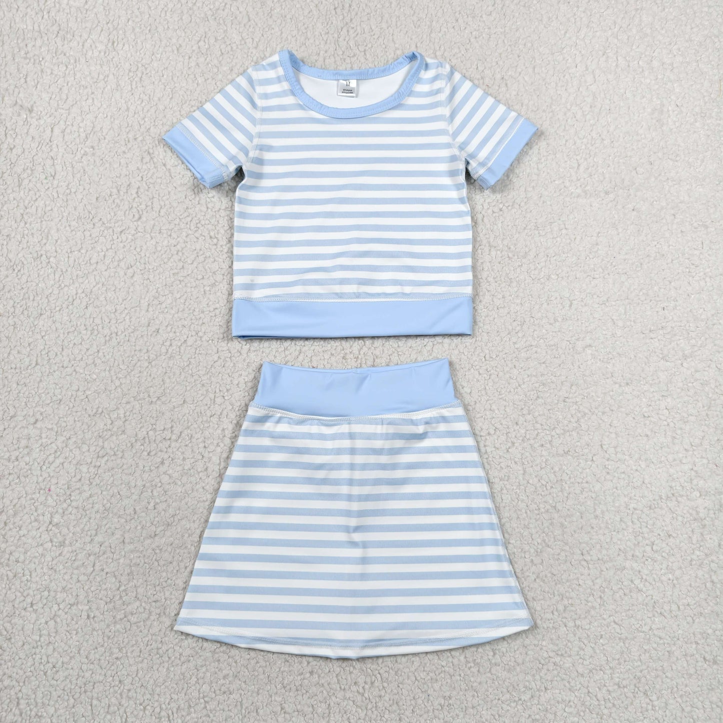 Baby Girls Light Blue Stripe Top Skirt Shorts Yoga Active Clothes Sets